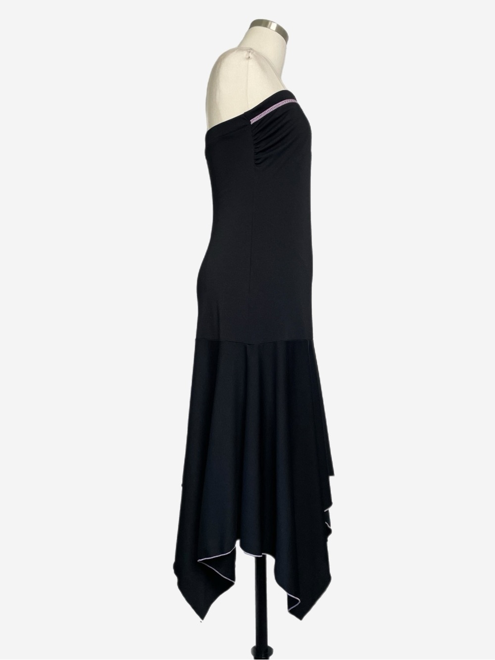 Vintage Y2K Byer Too! Black strapless purple ribbon asymmetric midi dress S/M - Picture 5 of 11